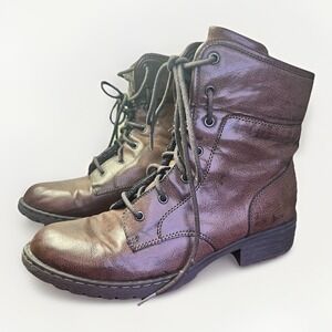 BOC Born Brown Faux Leather‎ Pullover Fold Collar Combat Boots Steampunk Size 9